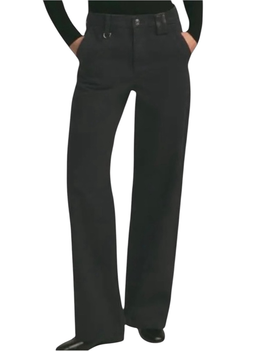 Favorite Daughter The Taylor Denim Faux Leather Trim Wide Leg Trousers Pants